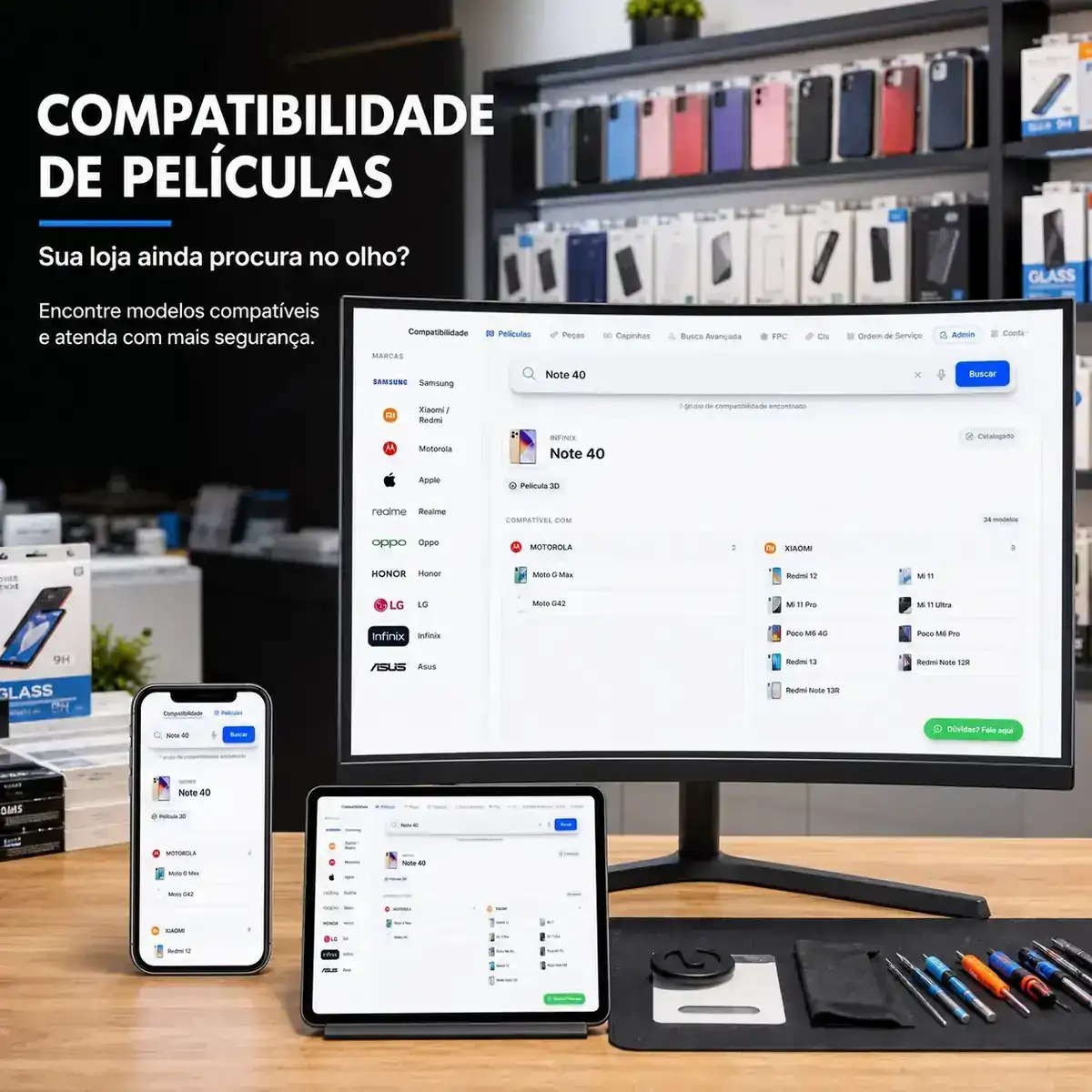 Sistema de compatibilidade aberto em monitor, celular e tablet na loja